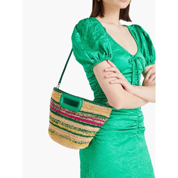 NEW Maje Mini Striped Raffia Bag - Picture 1 of 16